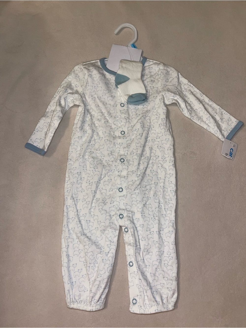 Carter's White Bodysuit Set with Light Blue Trim and Puppy‎ Outline